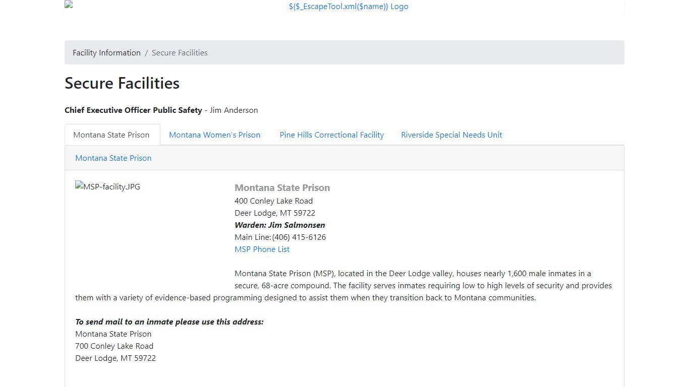 Secure Facilities - Montana