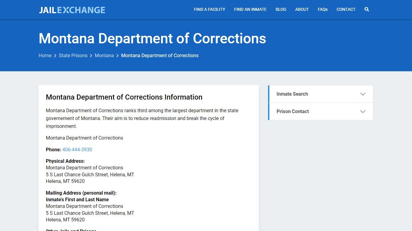 Montana Department of Corrections Inmate Search, MT - Jail Exchange
